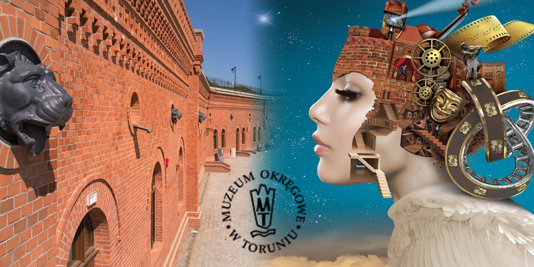 Na zdjęciu fasada Muzeum Twierdzy Toruń oraz plakat akcji "Toruń za pół ceny"