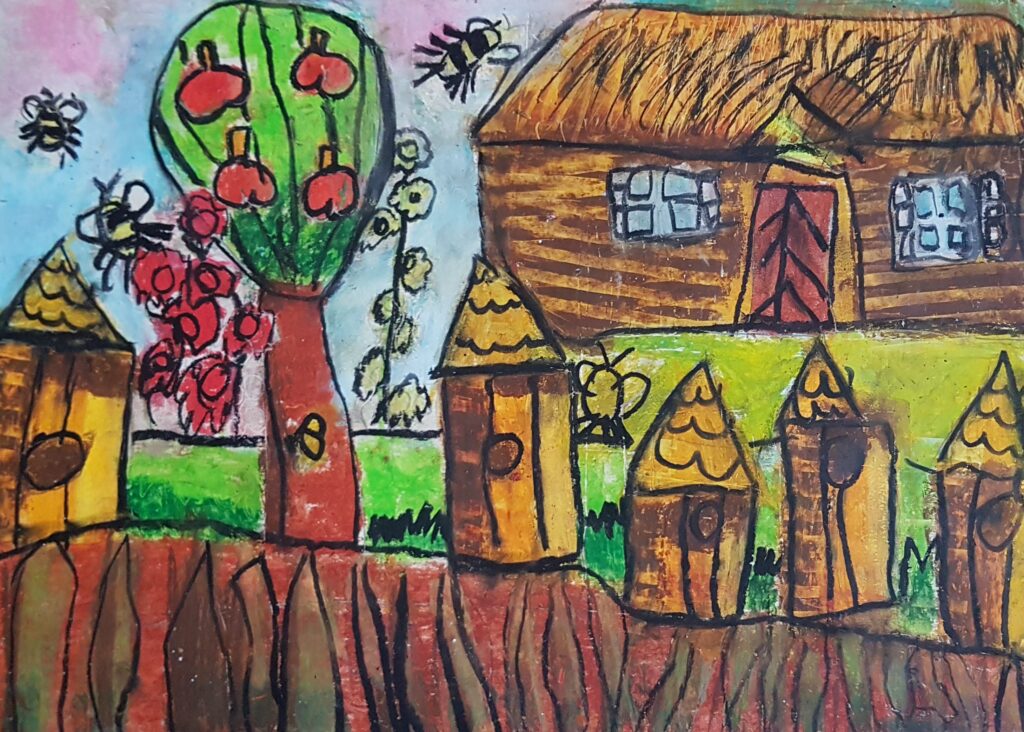 domek malowany _rysowany dom na wsi, zagroda